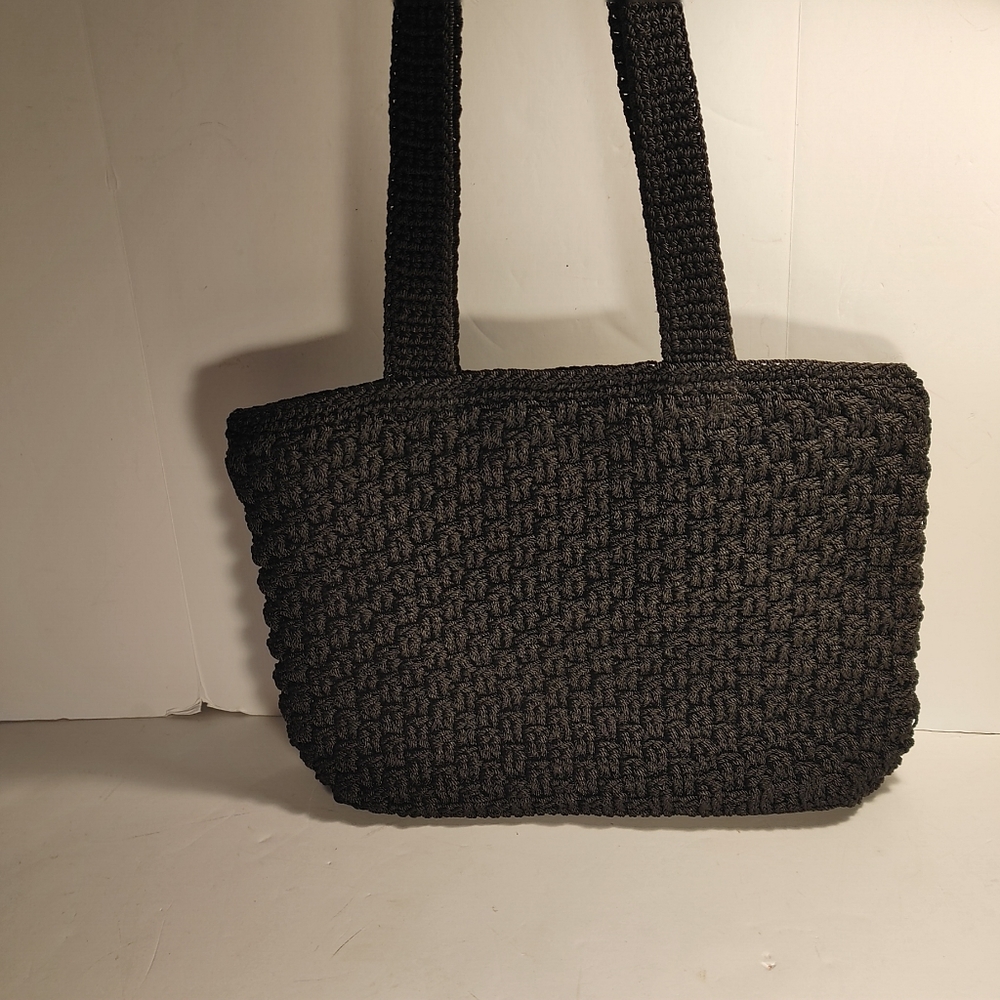 The Sak Black Shoulder Handbag Double Handled Crochet Bag